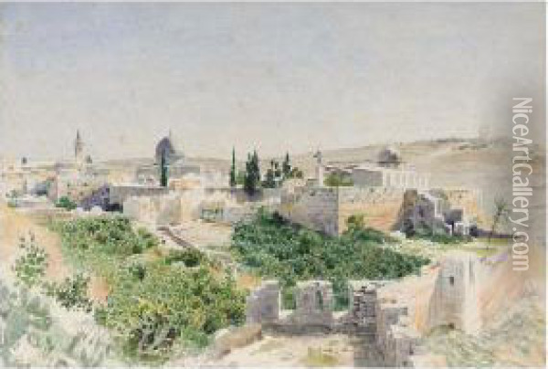 View Of The Temple Mount, Jerusalem Oil Painting - Adolf von Meckel
