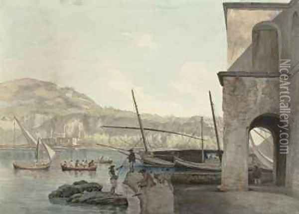 A View of the Harbour at Pozzuoli near Naples Oil Painting - Abraham Louis Rudolph Ducros