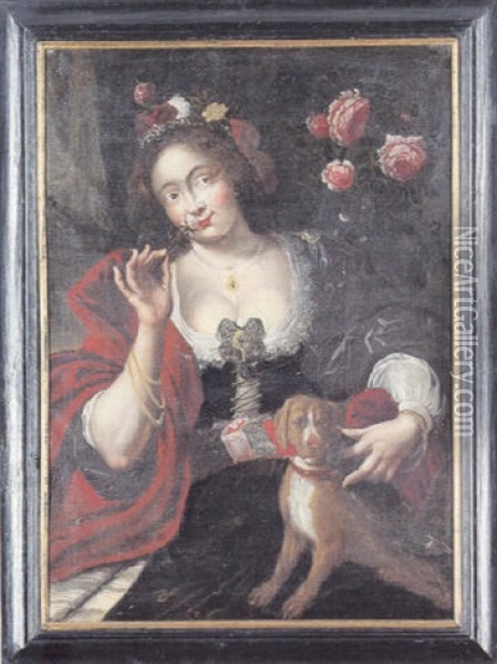 Allegori Pa Lugtesansen: Ung Pige, Der Dufter Til En Rose Oil Painting - Gerrit Van Honthorst