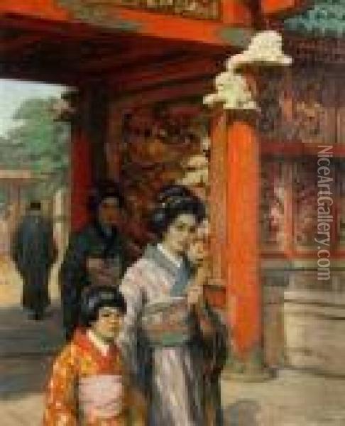 A Buddhist Temple In Tokyo Oil Painting - Tavik Frantisek Simon