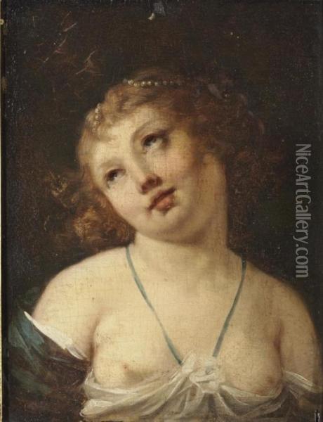 Portrait Of A Young Girl, Bust-length Oil Painting - Jacques Antoine Vallin
