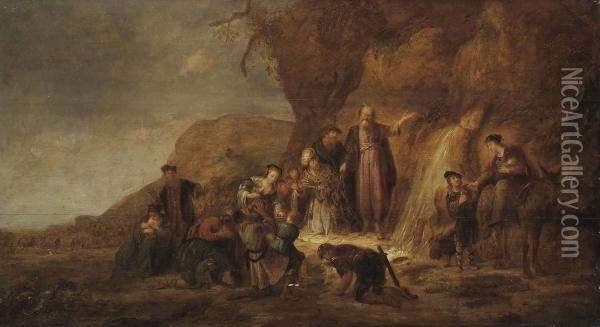 Moses Striking The Rock Oil Painting - Jacob Adriaensz. Bellevois