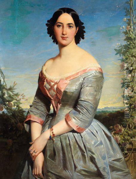 Portrait D'une Jeune Anglaise Sur Fond De Paysage Oil Painting - Edouard Louis Dubufe