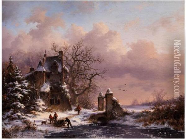 Winterlandschaft Oil Painting - Frederik Marianus Kruseman