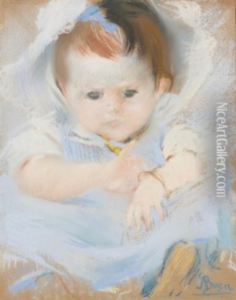 Portrait Of A Baby Oil Painting - Albert Besnard