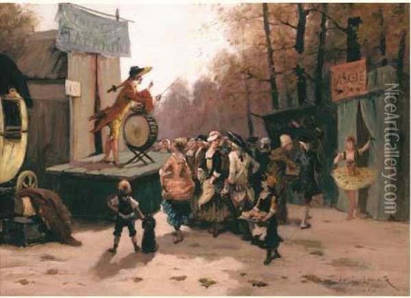 Magie Et Theatre De Tabarin. Oil Painting - Hyacinthe Louis V. Aubry-Lecomte