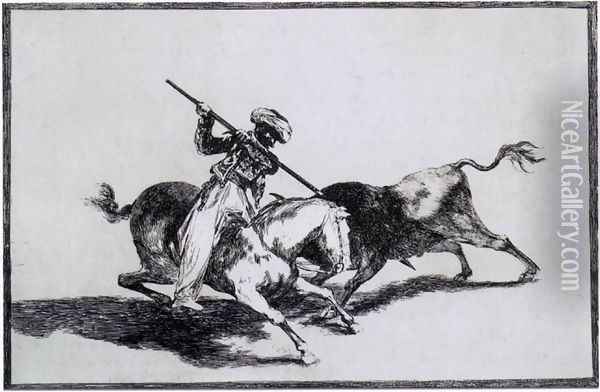 The Morisco Gazul is the First to Fight Bulls with a Lance Oil Painting - Francisco De Goya y Lucientes