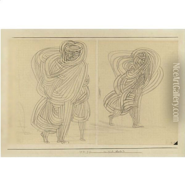 Im Wind Schreitende (Woman Walking In The Wind) Oil Painting - Paul Klee