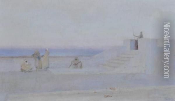 Arabs On The Battlements Of Tunis Oil Painting - John Lavery