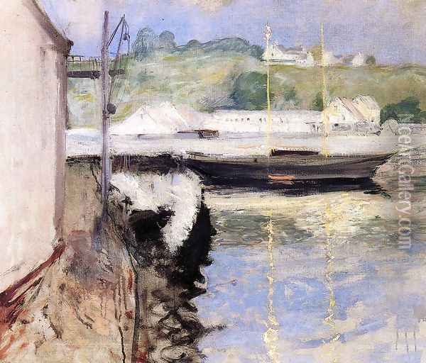 Fish Sheds and Schooner, Gloucester Oil Painting - William Merritt Chase