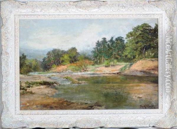 Trees Along A Riverbank Oil Painting - Frank Thomas Carter