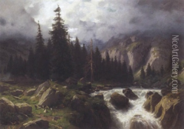 Landschaft Mit Bergbach (im Berner Oberland?) Oil Painting - Otto Froelicher