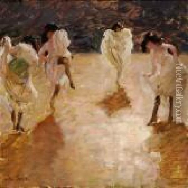 Young Women Dancing The Cancan Oil Painting - Julius Paulsen