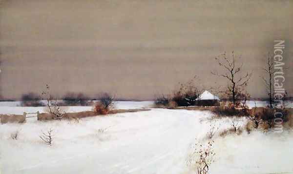 Snow Scene in Country, c.1890 Oil Painting - Bruce Crane