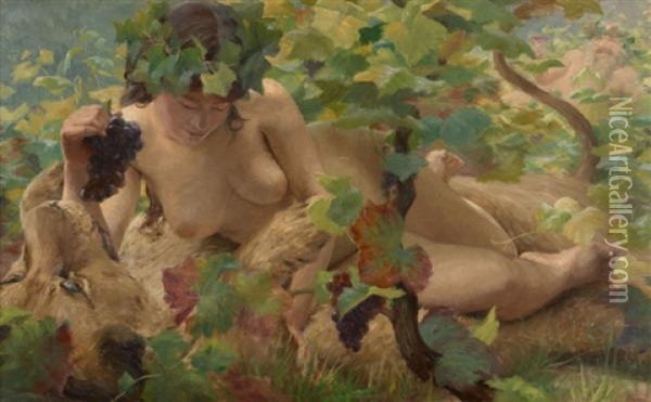 Nymphe Decouvrant Une Sirene Dans Les Roseaux, Nymphes Dans Les Arbres Et Erigone (set Of 3) Oil Painting - Georges-Marie-Julien Girardot