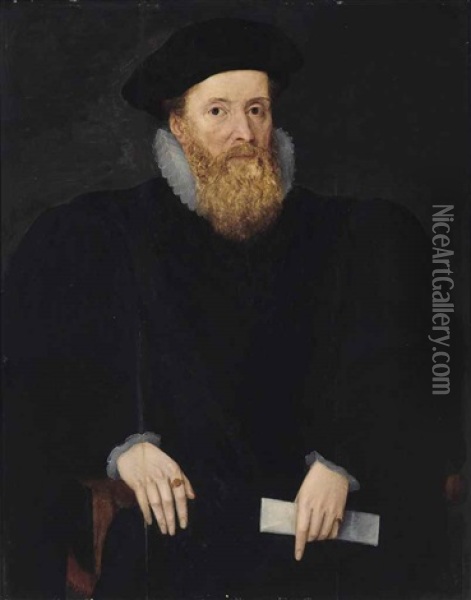 Portrait Of A Gentleman, Possibly William Cecil, Lord Burghley (1520-1598) Half-length, Seated And Holding A Letter Oil Painting - Marcus Gerards the Younger