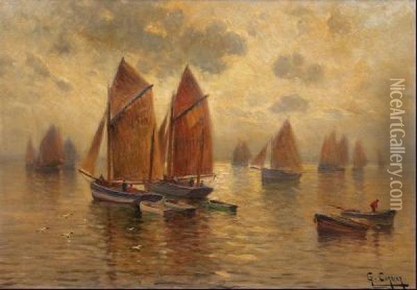 Barcos En El Mar Oil Painting - Gaston Corbier