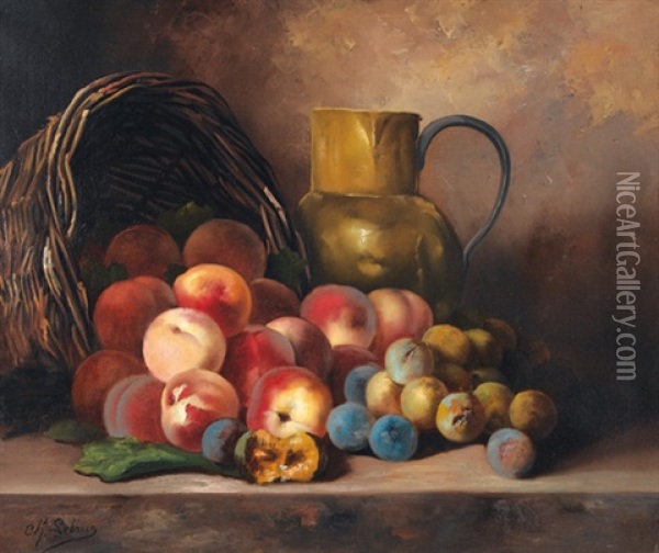 Stillleben Mit Pfirsichen, Reineclauden Und Kanne Oil Painting - Charles Le Brun