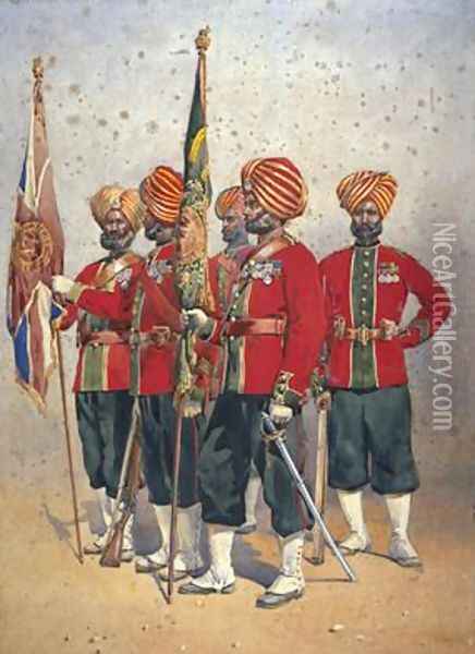Soldiers of the 15th Ludhiana Sikhs Oil Painting - Alfred Crowdy Lovett