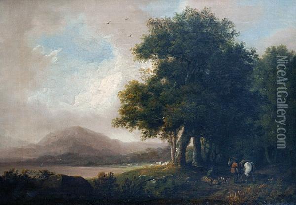 Figures Before A Lake Oil Painting - Richard Corbould