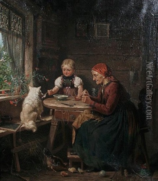 A Shared Bowl Oil Painting - Louis Toussaint