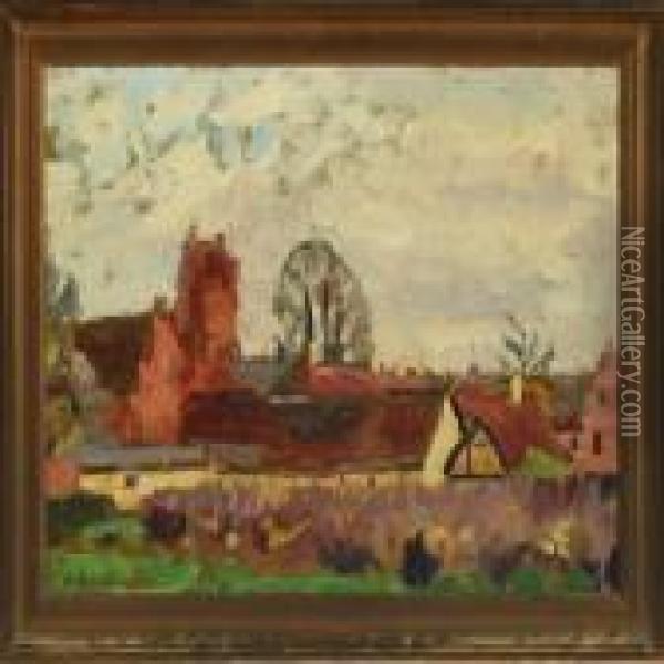 Landscape And Church Oil Painting - Axel Bredsdorff