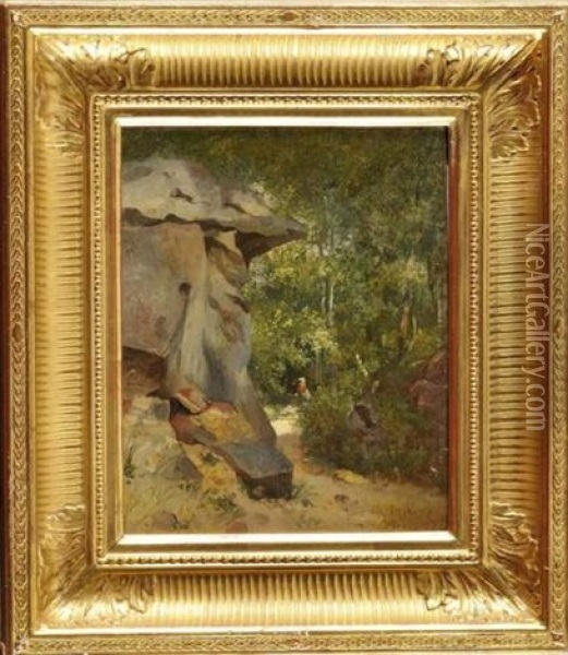 Promenade En Foret De Fontainebleau Oil Painting - Charles Felix Edouard Deshayes