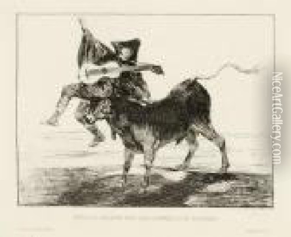 Dios Se Lepague A Vsted - Barbara Dibersion - Aveugle Enleve Sur Les Cornesd'un Taureau Oil Painting - Francisco De Goya y Lucientes