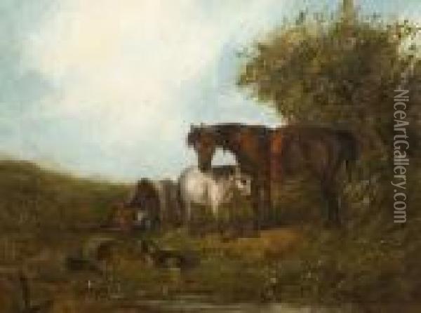 Woodman With Horses In A Landscape Oil Painting - J. Duvall