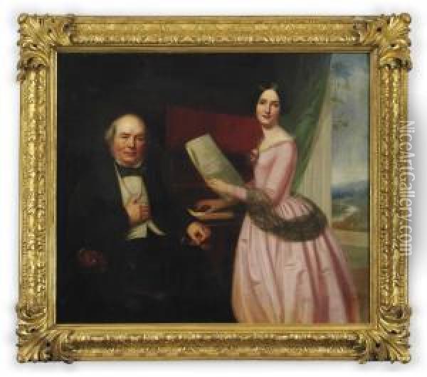 Group Portrait Of A Lady And A Gentleman Oil Painting - Matthew Wilson