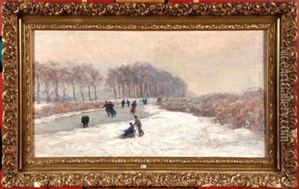 Paysage Enneige Aux Patineurs Oil Painting - Leopold Speeckaert