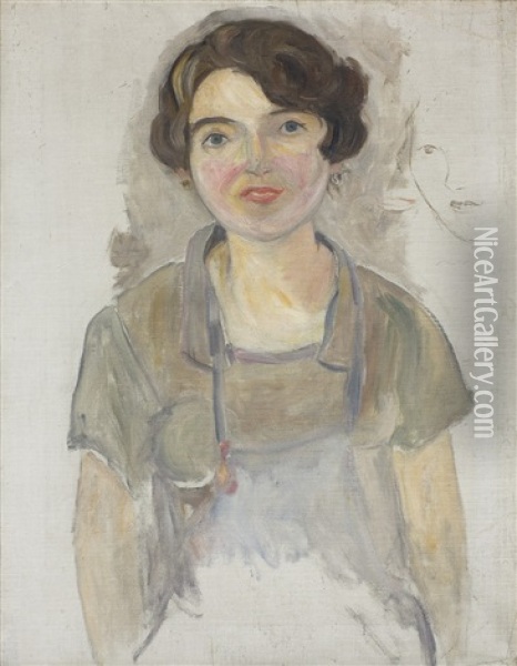 Woman Portrait In Apron Oil Painting - Tadeusz (Tade) Makowski