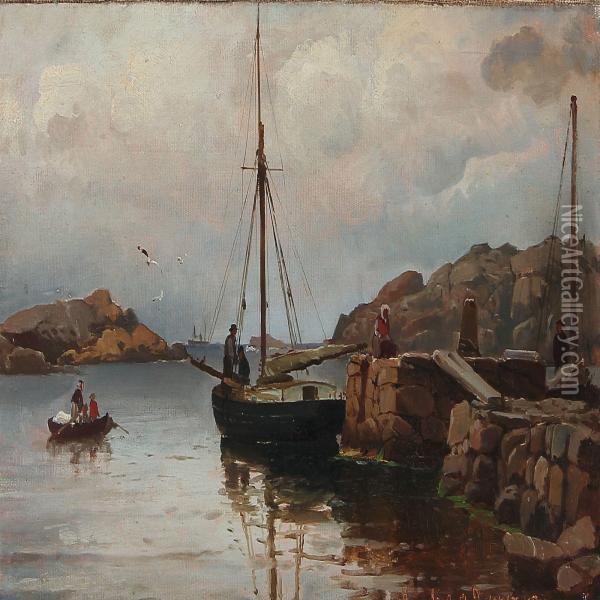 Fiskerleje Og Havn Ved Lysekil, Sverige Oil Painting - C. F. Sorensen