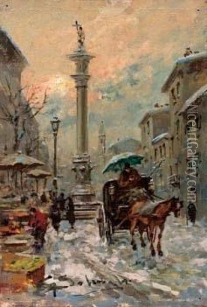 Vecchia Milano Sotto La Neve Oil Painting - Giuseppe Solenghi