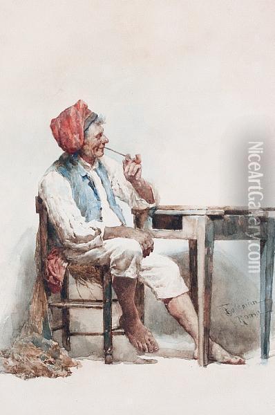 Artisan Smoking A Pipe Oil Painting - Francesco Coleman