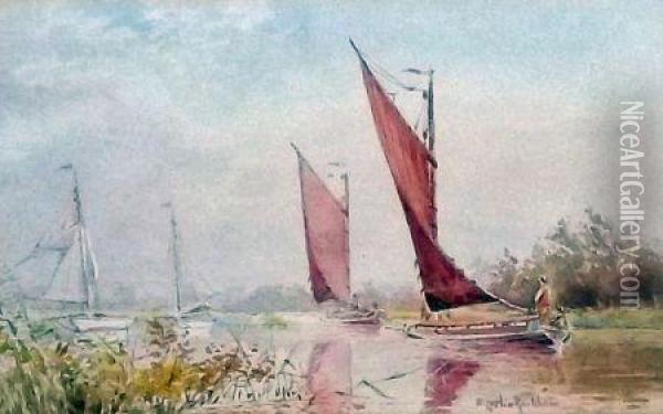 Sailing Boats On The Broads Oil Painting - William Leslie Rackham