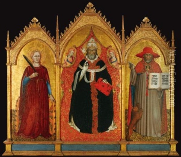 Saint Gregory The Great (triptych) Oil Painting -  Master of San Martino of Mensola