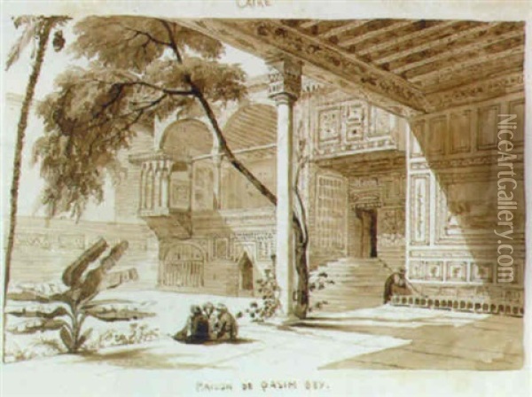 Caire - Maison De Qasim Bey Oil Painting - Pierre Luc Charles Ciceri