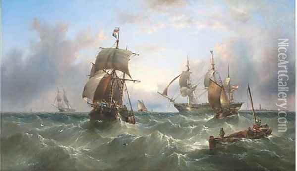 An Austrian merchantman dropping the pilot off Spurn Head, after leaving Hull Oil Painting - Henry Redmore