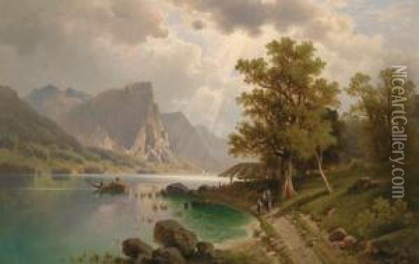 The Mondsee With The Drachenwand Mountain Oil Painting - Anton Pick