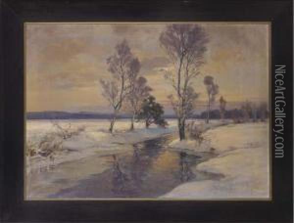 Winter Sunset Oil Painting - Franz Schreyer