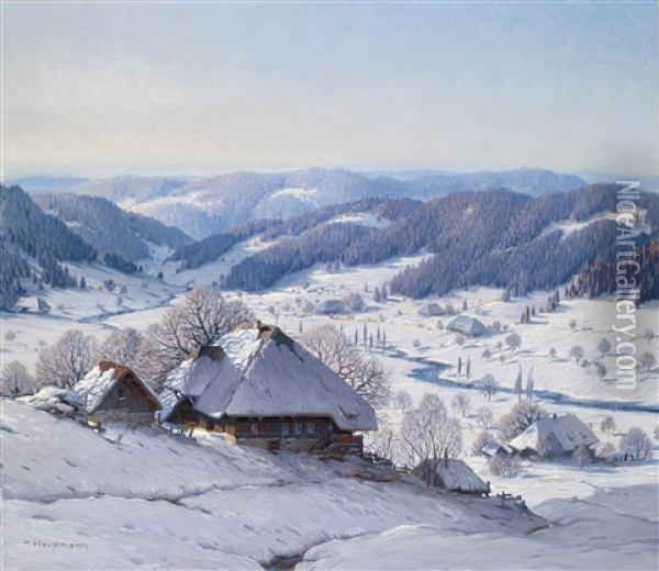 Grose Schwarzwald Winterlandschaft Oil Painting - Karl Hauptmann