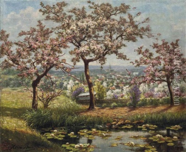 A Garden In Blossom Oil Painting - Henri Biva