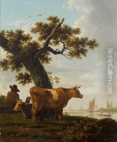 Un Paysan Et Une Paysanne Avec Leurs Vaches Oil Painting - Frans Swagers