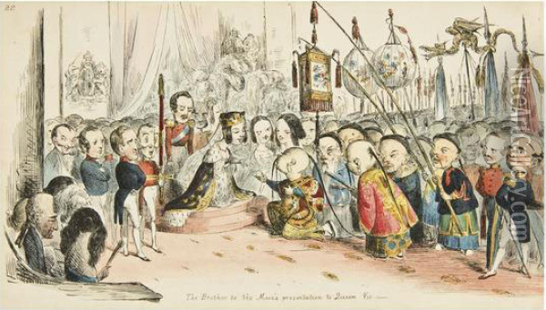 The Brother To The Moon's Visit To The Court Of Queen 
Vic Oil Painting - Richard Doyle