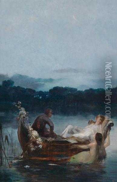 Dreamy Boat Ride Oil Painting - Josef Jungwirth