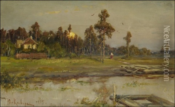 The Village Of Ljuban Oil Painting - Yuliy Yulevich (Julius) Klever