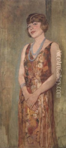 Bildnis Einer Jungen Frau In Geblumtem Kleid Oil Painting - Emil Orlik