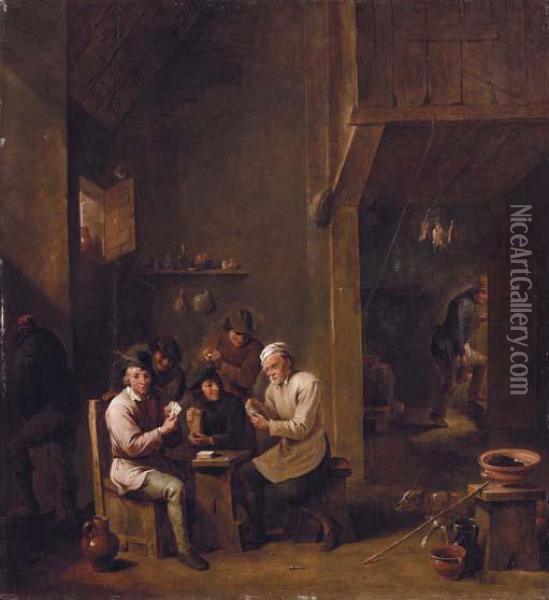 Giocatori Di Carte In Osteria Oil Painting - David The Younger Teniers