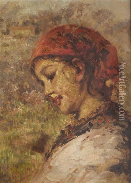 Portrait Of A Peasant Girl Oil Painting - Vincenzo Irolli